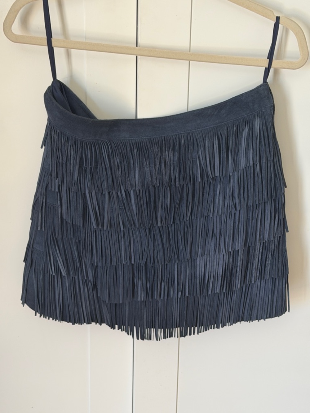 Michael Kors Navy Fringe Mini Skirt 15” width 14” long